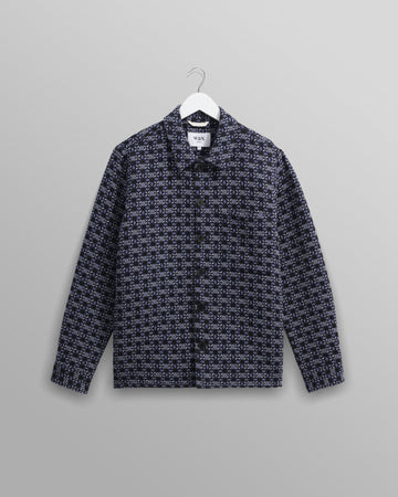 wax london men's Rockley - Navy Geometric Jacquard Overshirt