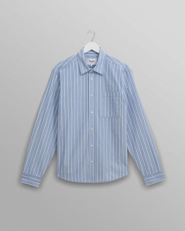 wax london men's Rove - Blue Striped Cotton-Poplin Shirt