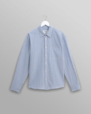 wax london men's Rove - Blue Striped Cotton Seersucker Shirt