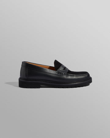 wax london men's S.T. Valentin - Black Smooth Leather And Suede Loafers