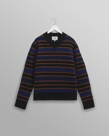 wax london men's Scafell - Black Pointelle Stitch Jumper