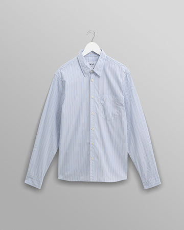 wax london men's Shelly - Blue Organic Cotton Stripe Shirt