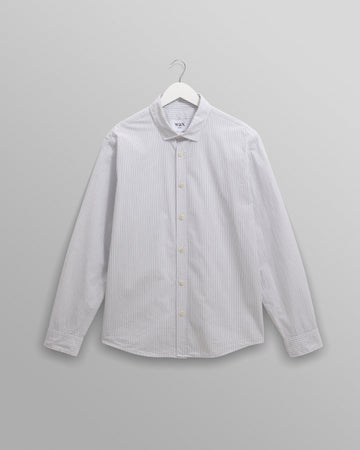 wax london men's Shelly - Ecru And Blue Fine Stripe Poplin Shirt