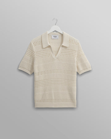 wax london men's Siena - Ecru Pointelle Knitted Polo
