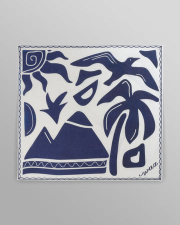wax london men's Sloane - Navy And Ecru Scenic Neck Scarf