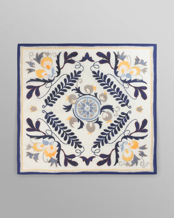wax london men's Sloane - Navy And Yellow Floral Tile Neck Scarf