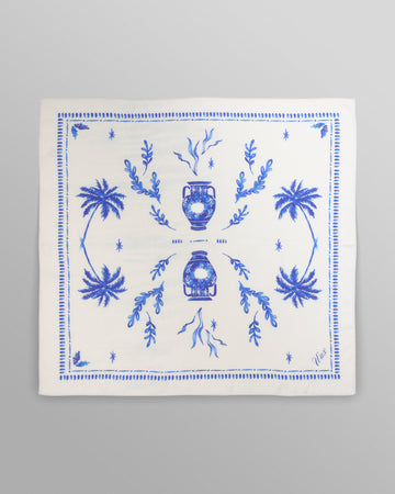 wax london men's Sloane - White And Blue Doodle Neck Scarf