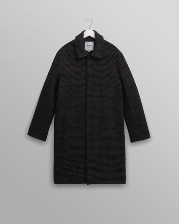 wax london men's Stan - Navy And Grey Puppytooth Check Wool Car Coat
