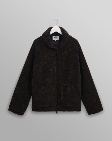 wax london men's Tate - Black And Brown Paisley Jacquard Fleece Jacket