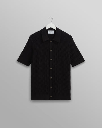 wax london men's Tellaro - Navy Honeycomb Knitted Cotton Polo Shirt