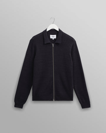 wax london men's Wayfarer - Navy Slub Cotton And Linen Cardigan