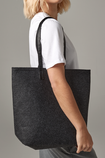 BagBase Premium Felt Tote Bag | 13 Litre Capacity | Faux Leather Straps | Charcoal or Grey | One Size