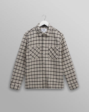 wax london men's Whiting - Black And Ecru Yard Check Overshirt