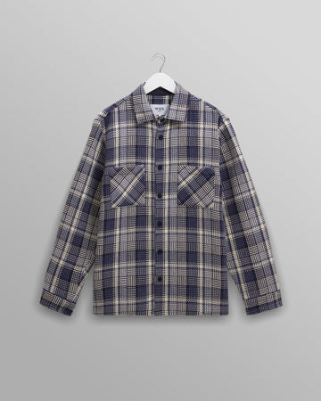 wax london men's Whiting - Blue And Ecru Basket Weave Overshirt