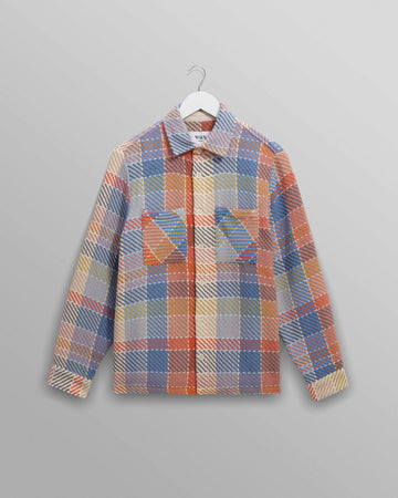 wax london men's Whiting - Blue And Orange Pike Check Overshirt
