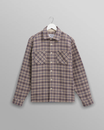 wax london men's Whiting - Ecru And Blue Basket Check Overshirt