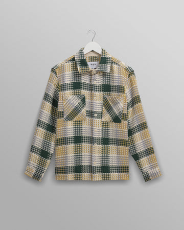 wax london men's Whiting - Ecru And Green Addle Check Overshirt