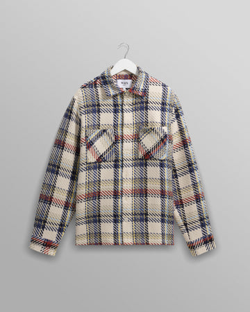 wax london men's Whiting - Ecru And Multicolour Jazz Weave Overshirt