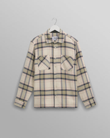 wax london men's Whiting - Ecru And Sage Harp Check Overshirt