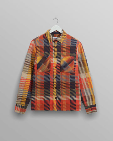 wax london men's Whiting - Orange Pike Check Overshirt