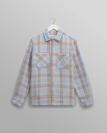 wax london men's Whiting - Pale Blue Earl Check Overshirt