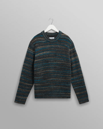 wax london men's Wilde - Grey And Teal Space Dye Wool Crewneck