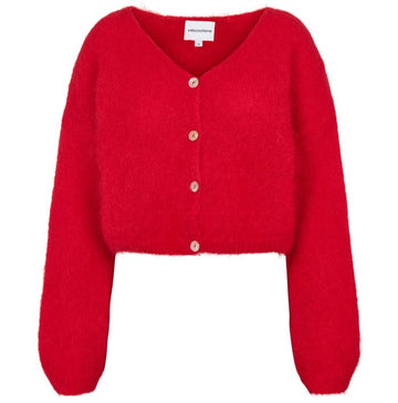 Red Mohair Cropped Cardigan