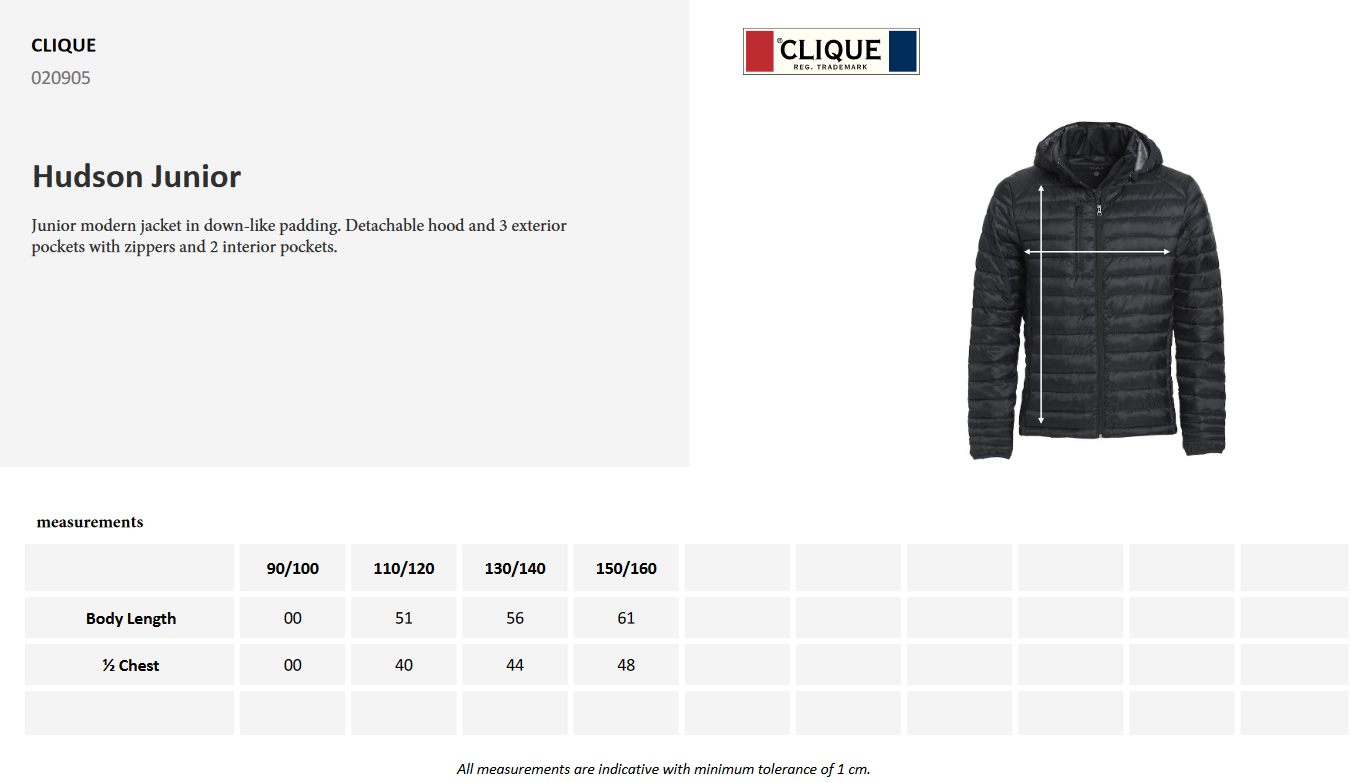 Clique Hudson Junior Puffer Jacket | Lightweight | Detachable Hood | 5 Colours | Ages 6-14 - Summer Jacket - Logo Free Clothing