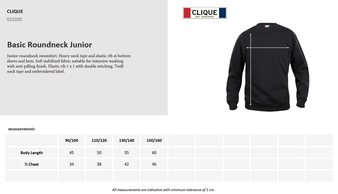Clique Junior Roundneck Sweatshirt. 8 Colours. Ages 3-14 - Sweatshirt - Logo Free Clothing