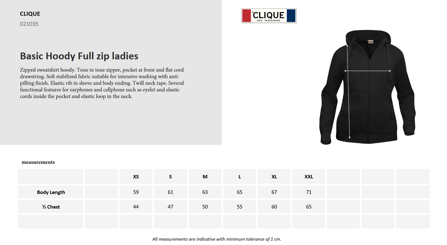 Clique Basic Zip-Up Hoodie | Ladies | Medium Weight Hooded Jacket | 9 Colours | XS-2XL - Hoodie - Logo Free Clothing