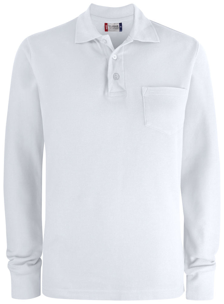 Clique Long Sleeve Pocket Polo Shirt. Relaxed Unisex Fit. 6 Colours XS-4XL - Polo Shirt - Logo Free Clothing