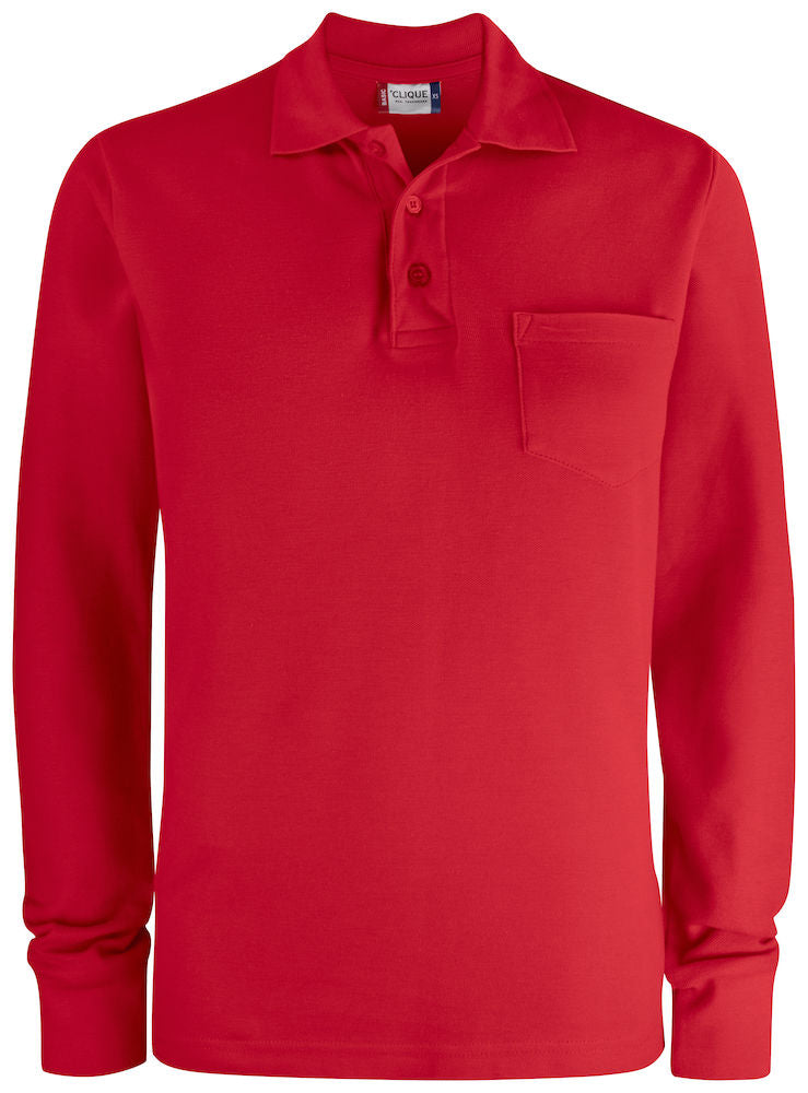 Clique Long Sleeve Pocket Polo Shirt. Relaxed Unisex Fit. 6 Colours XS-4XL - Polo Shirt - Logo Free Clothing