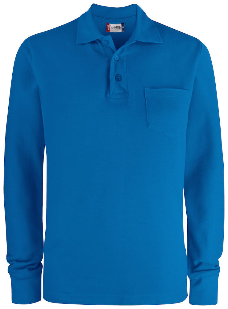 Clique Long Sleeve Pocket Polo Shirt. Relaxed Unisex Fit. 6 Colours XS-4XL - Polo Shirt - Logo Free Clothing