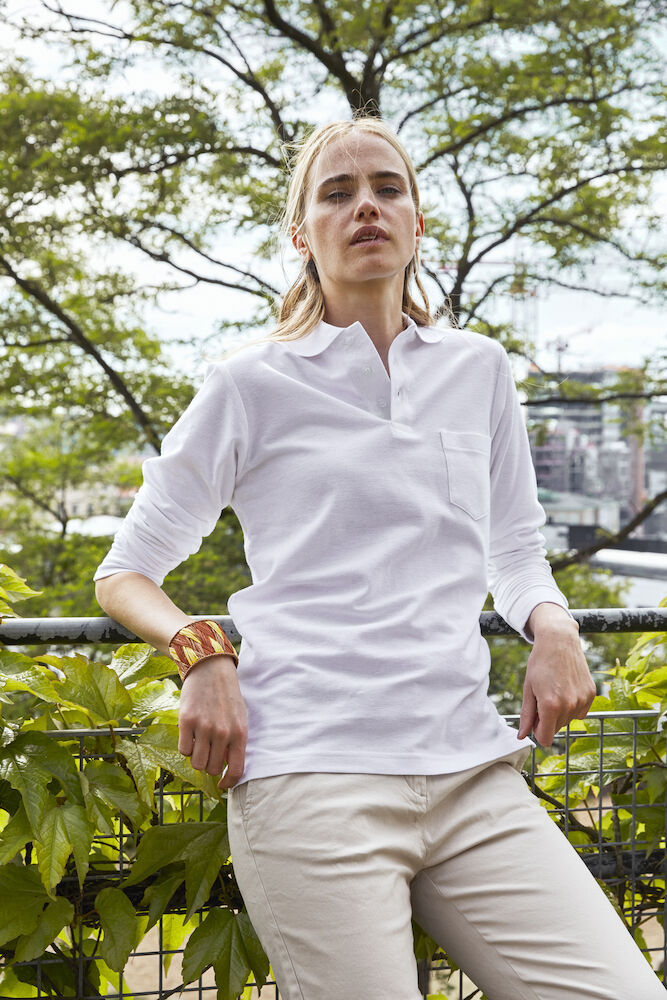 Clique Long Sleeve Pocket Polo Shirt. Relaxed Unisex Fit. 6 Colours XS-4XL - Polo Shirt - Logo Free Clothing