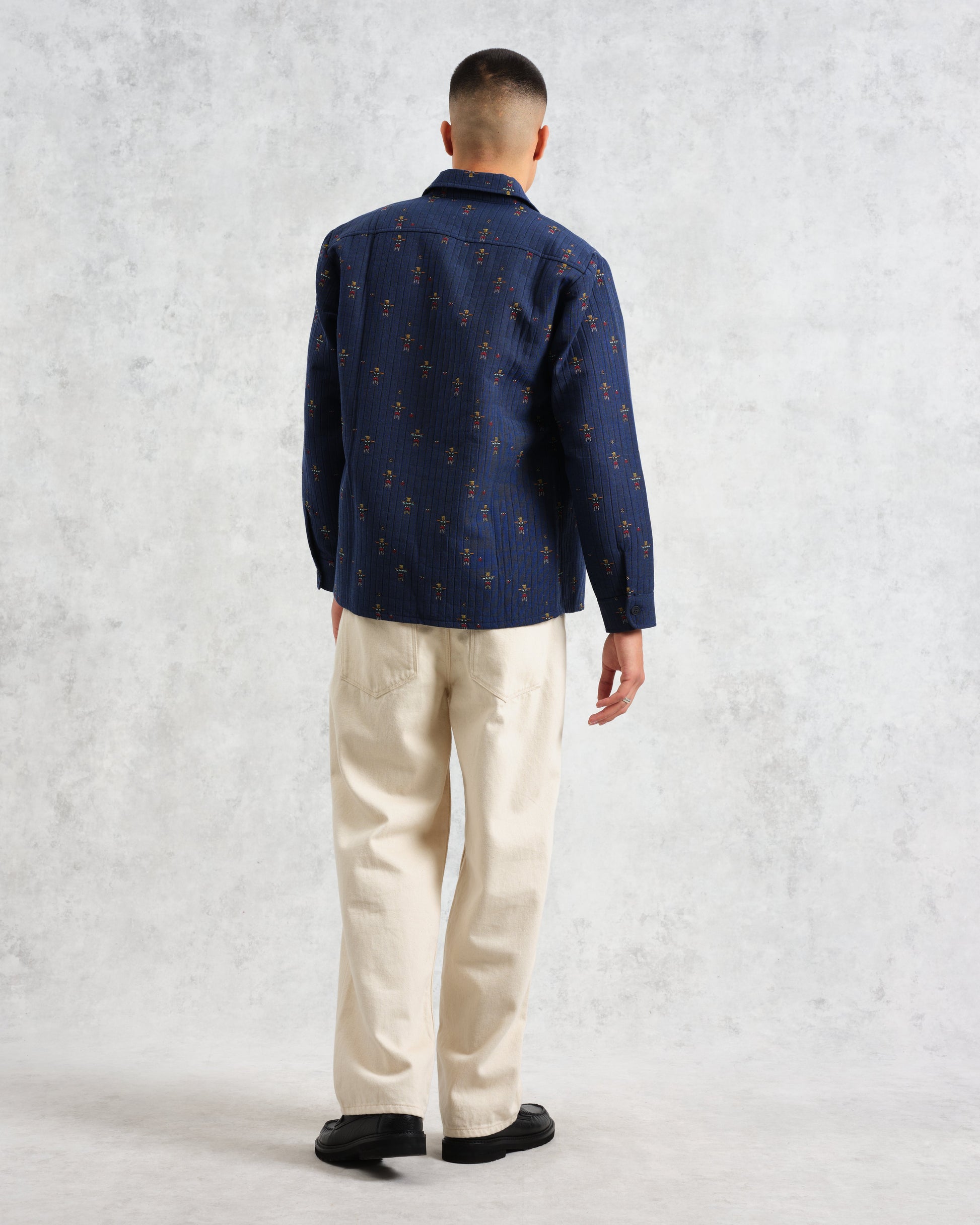 wax london men's Whiting Overshirt Blue Totem Quilt