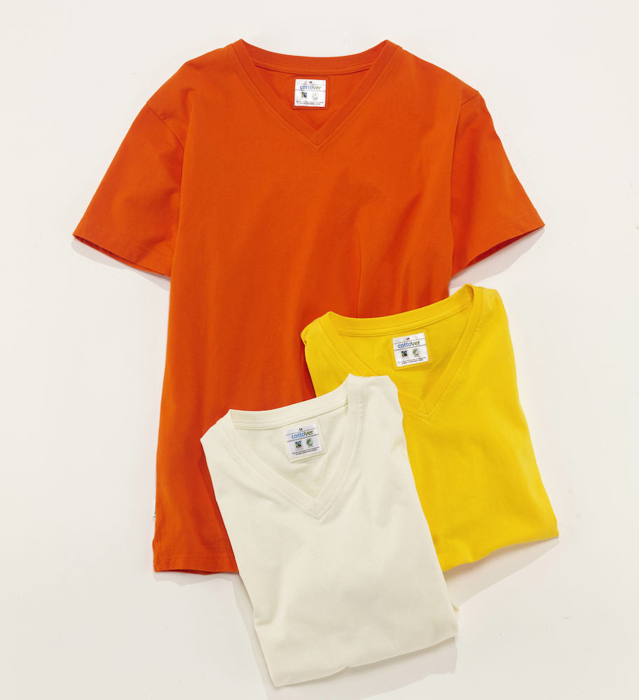 Cottover Mens Organic V Neck Tee Shirt. 100% Organic Cotton. 14 Colours. S-4XL - Tee Shirt - Logo Free Clothing