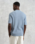 wax london men's Tellaro - Blue Honeycomb Knitted Cotton Polo Shirt