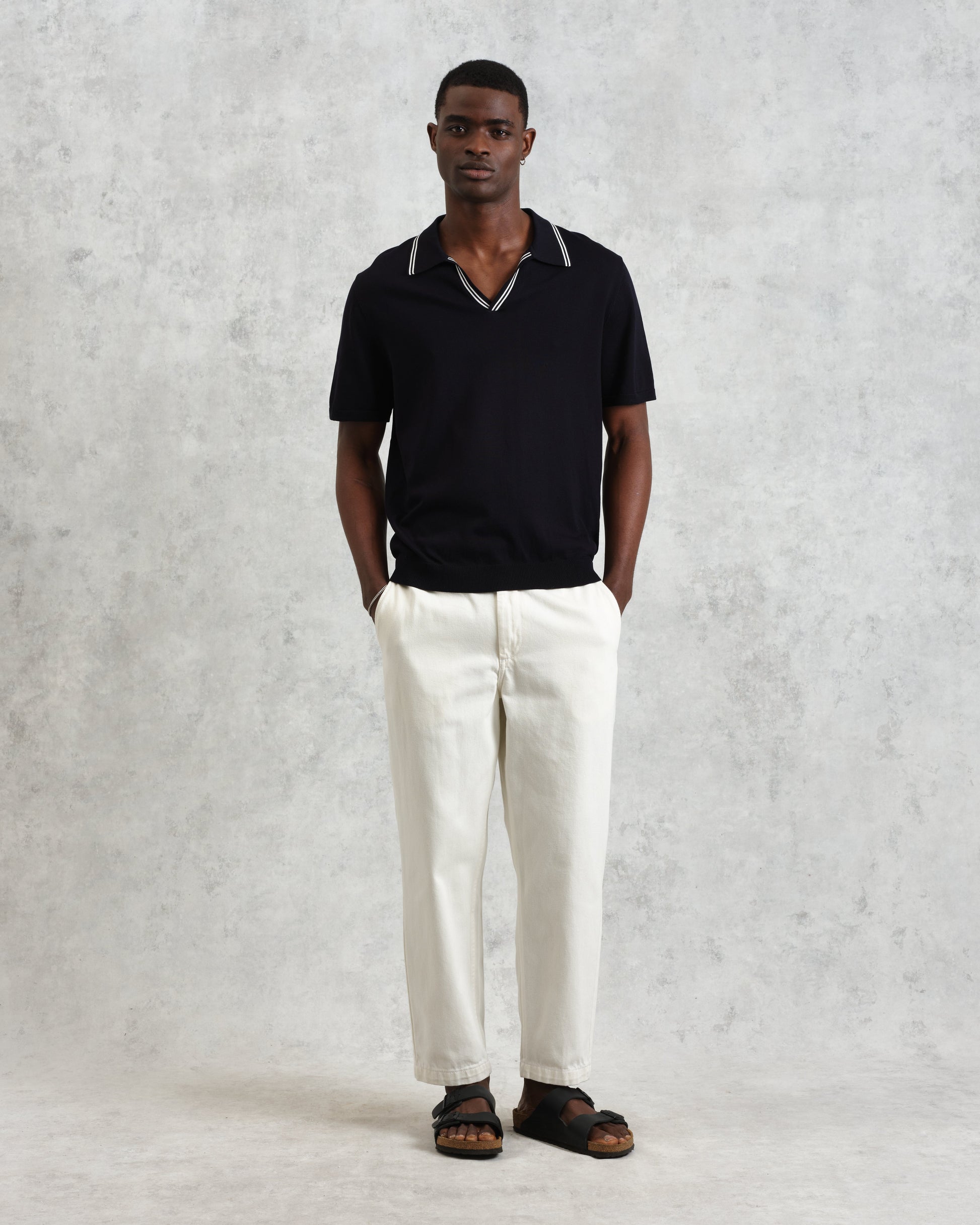 wax london men's Siena - Navy Fine Gauge Cotton Polo