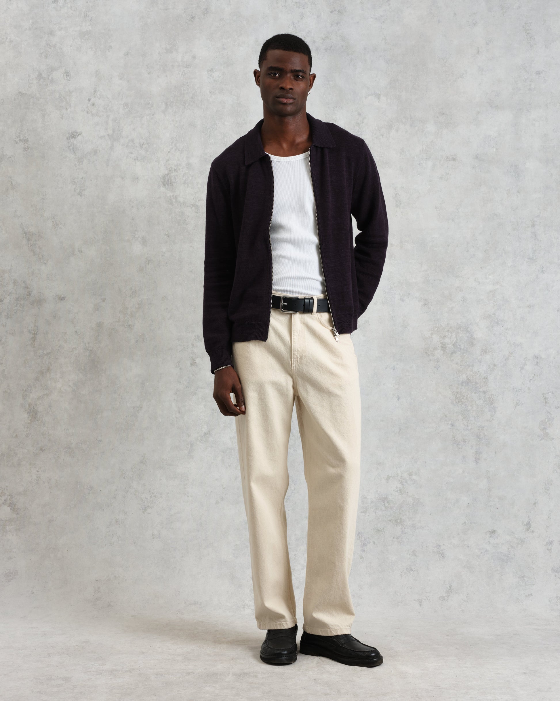 wax london men's Wayfarer - Navy Slub Cotton And Linen Cardigan