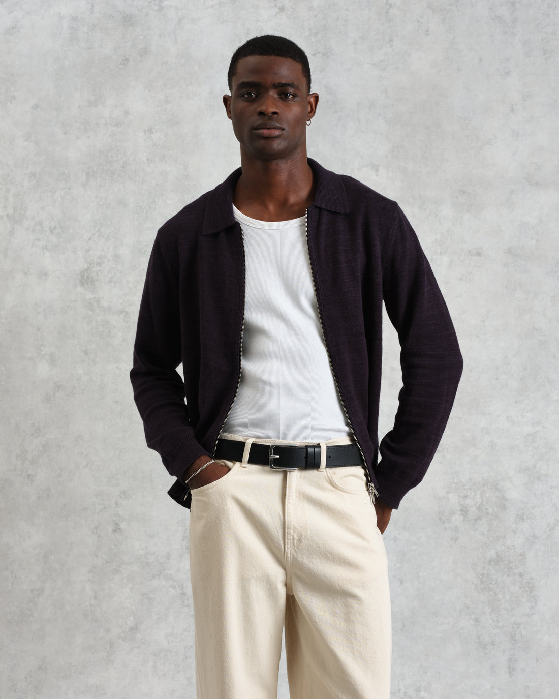wax london men's Wayfarer - Navy Slub Cotton And Linen Cardigan