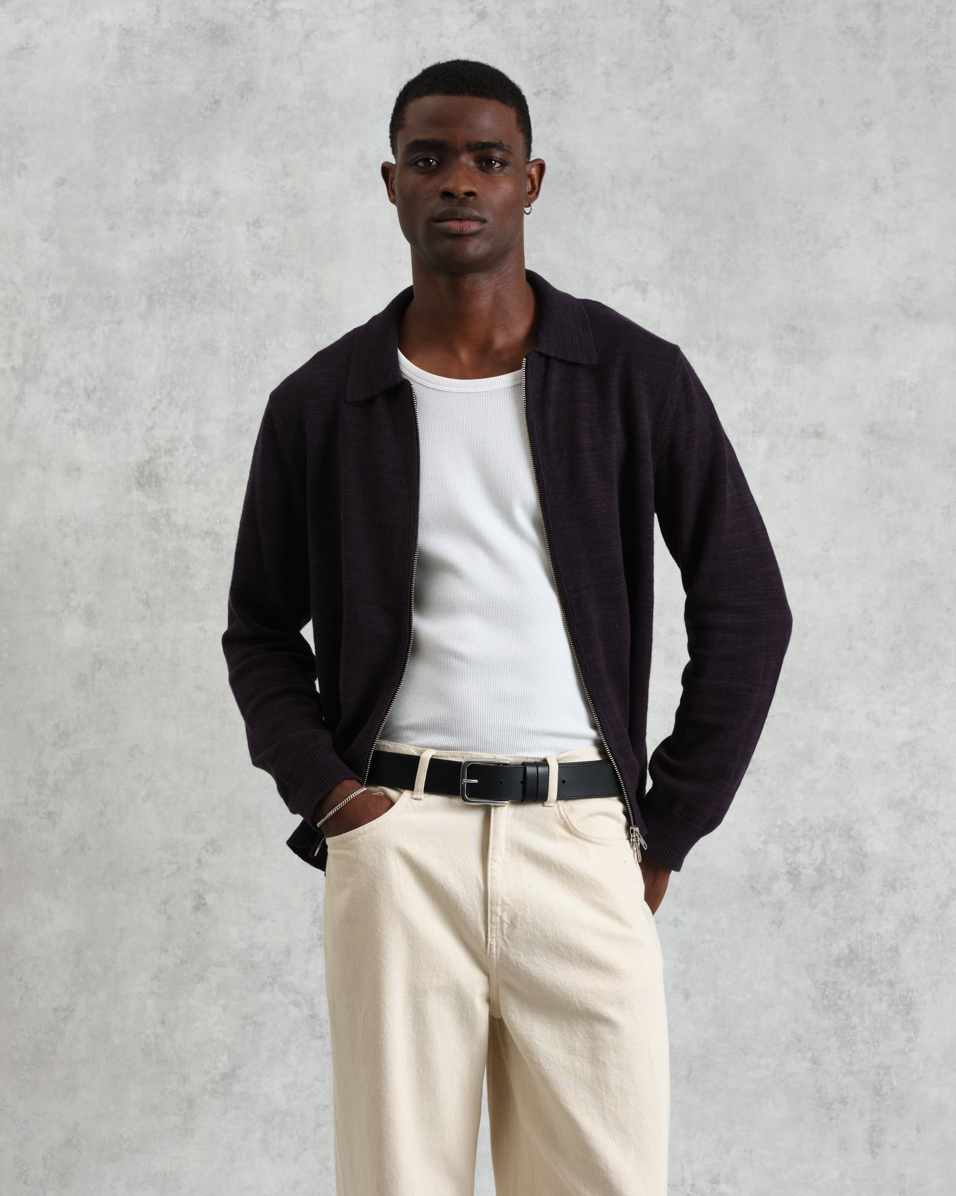 wax london men's Wayfarer - Navy Slub Cotton And Linen Cardigan