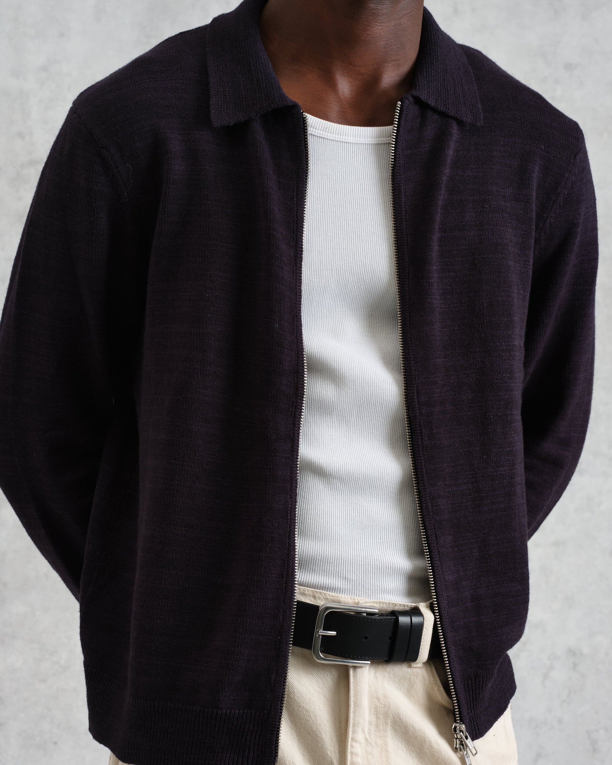 wax london men's Wayfarer - Navy Slub Cotton And Linen Cardigan