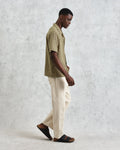 wax london men's Didcot - Khaki Open Weave Cotton Short-Sleeve Shirt