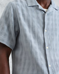 wax london men's Didcot - Blue Open Weave Cotton Short-Sleeve Shirt