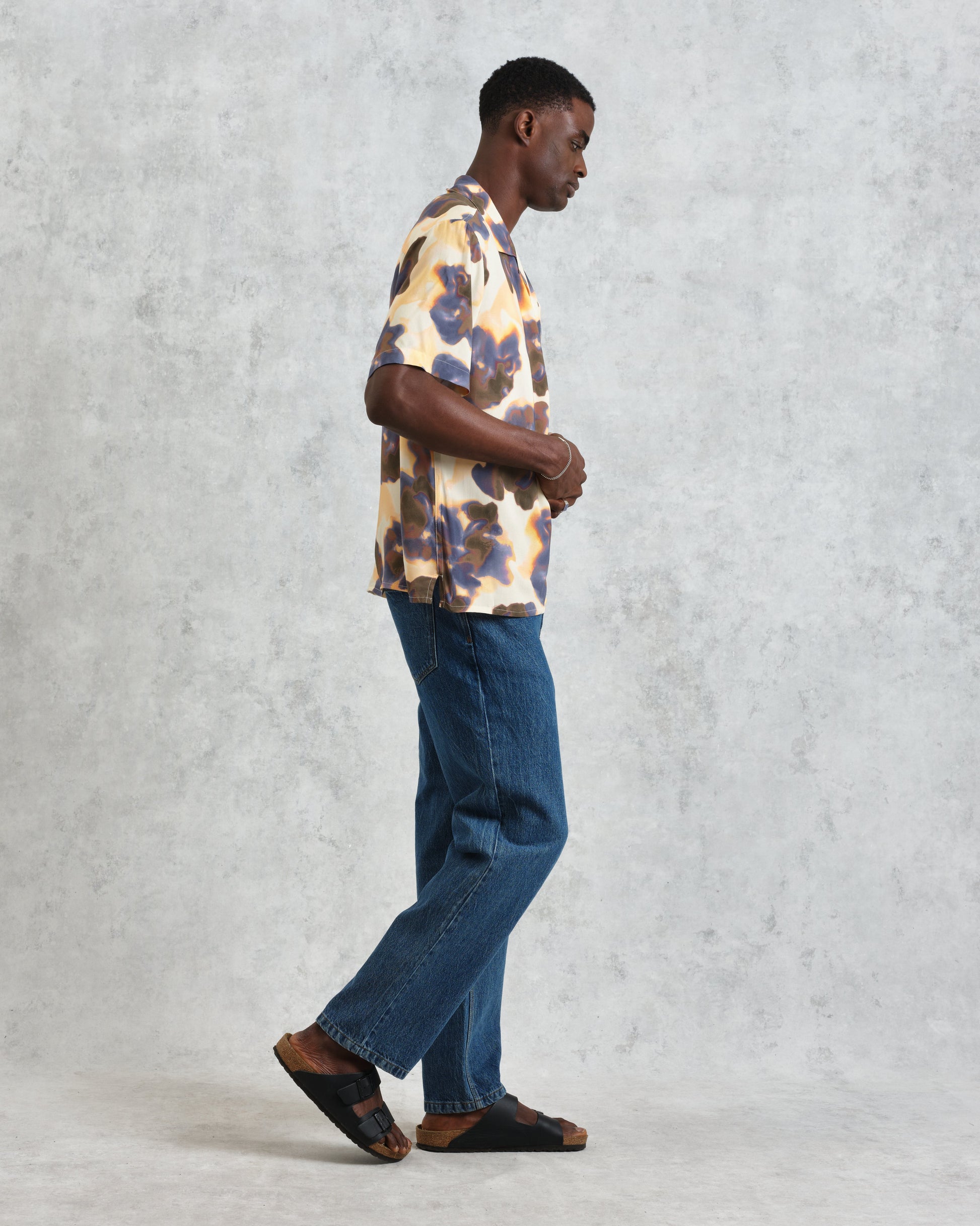 wax london men's Didcot - Peach Floral Blur Short-Sleeve Shirt