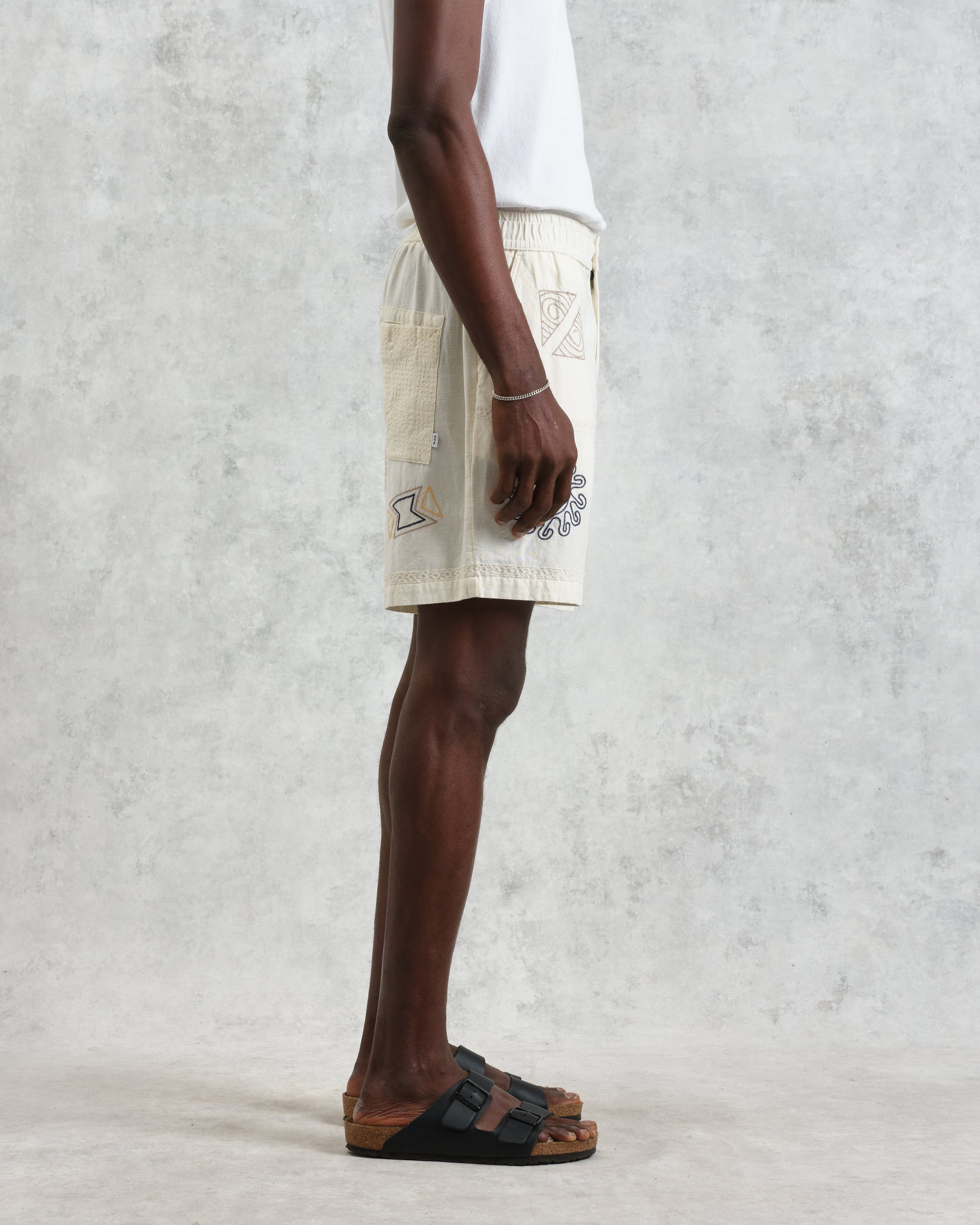 wax london men's Kurt - Ecru Doodle Embroidered Shorts