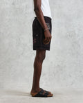 wax london men's Kurt - Navy Doodle Embroidered Shorts