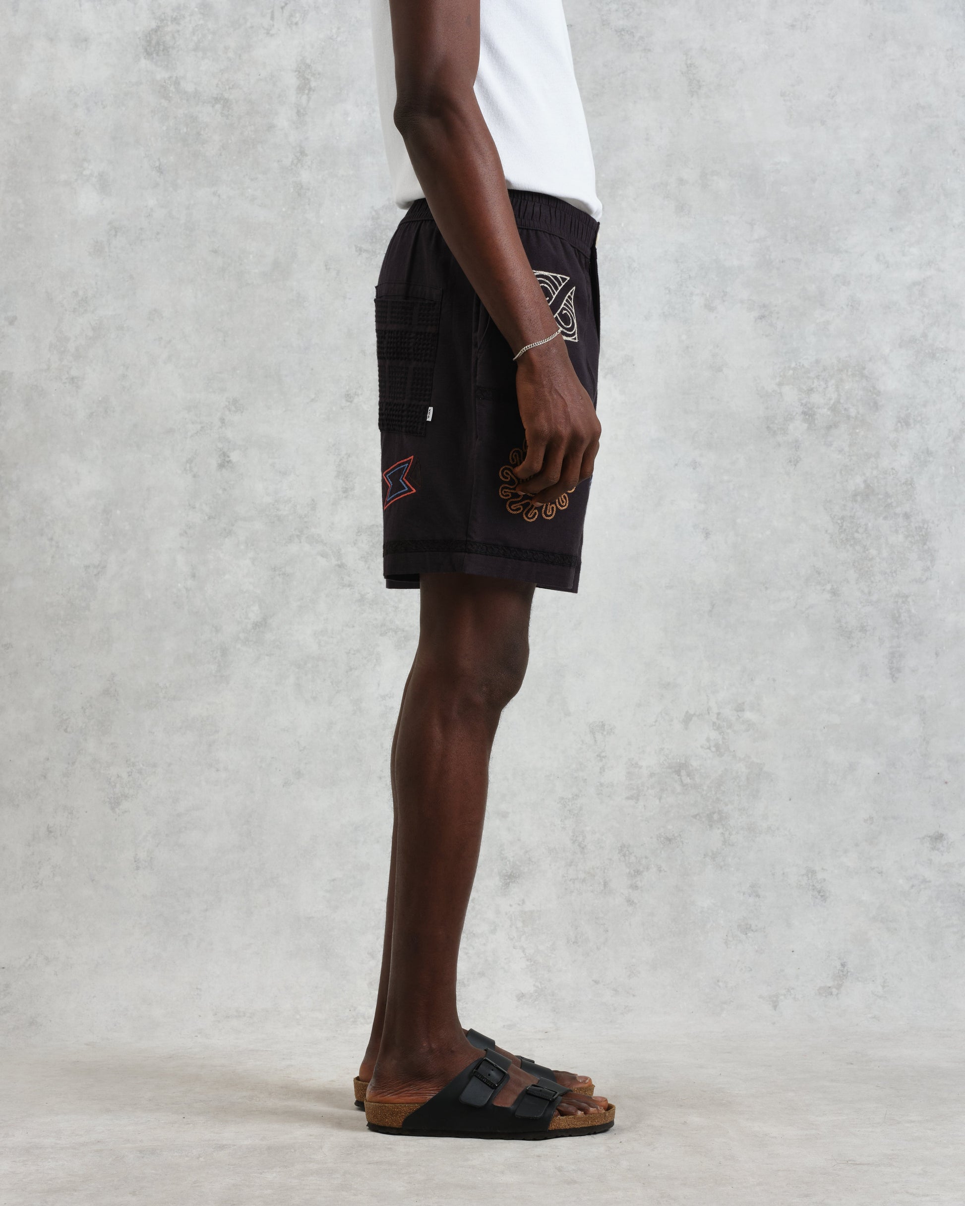 wax london men's Kurt - Navy Doodle Embroidered Shorts