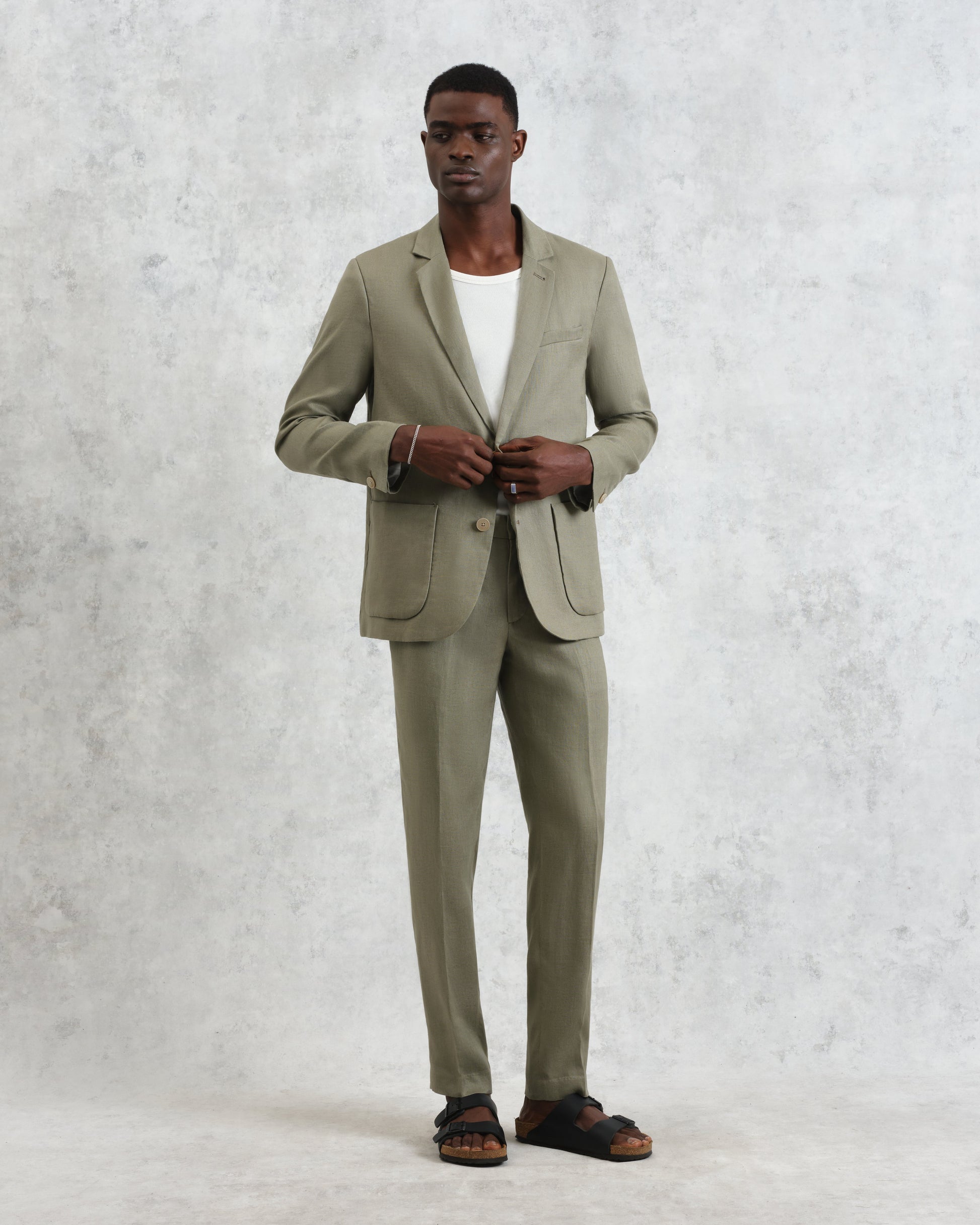 wax london men's Alp - Khaki Linen Trousers