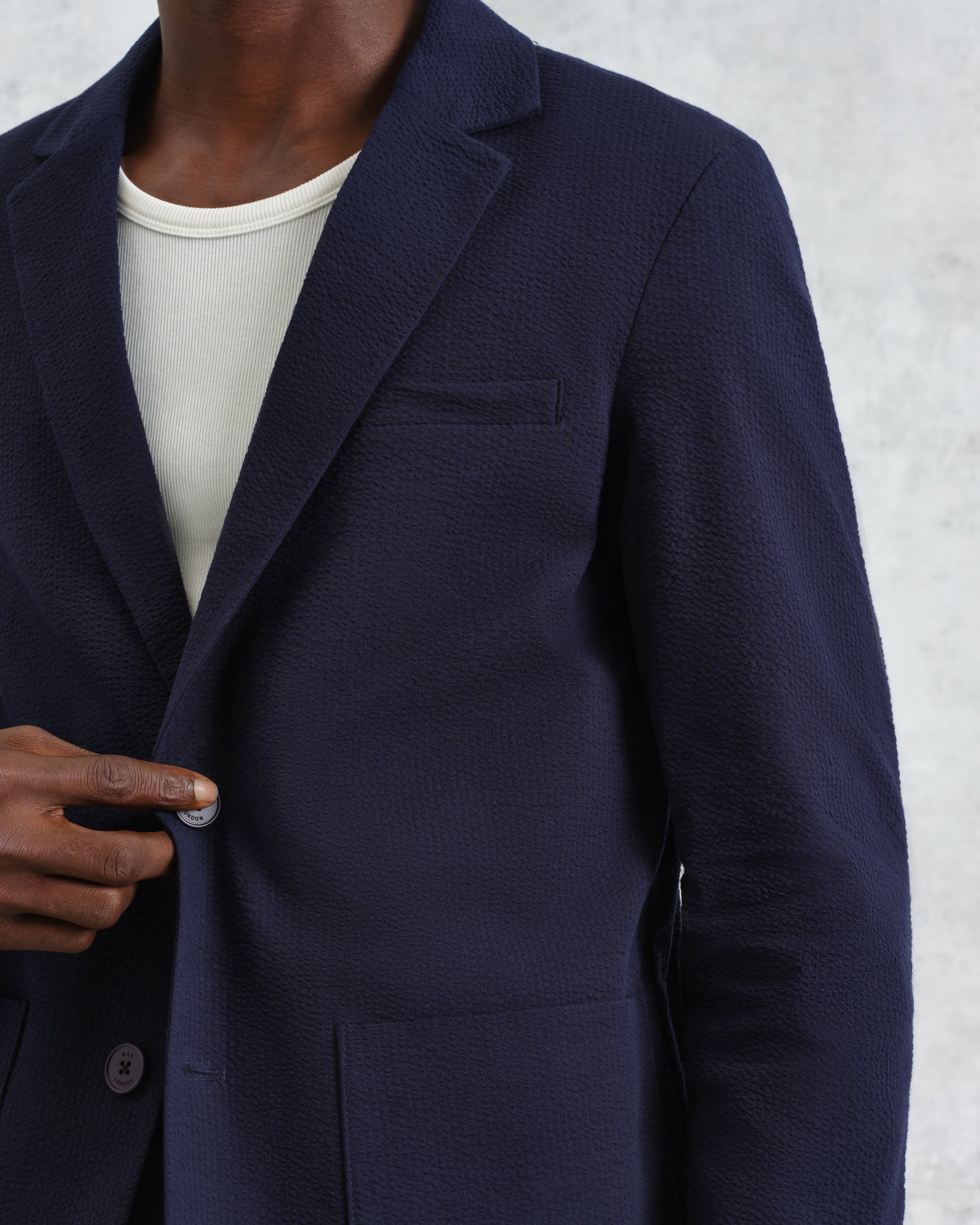 wax london men's Fintry - Navy Seersucker Blazer